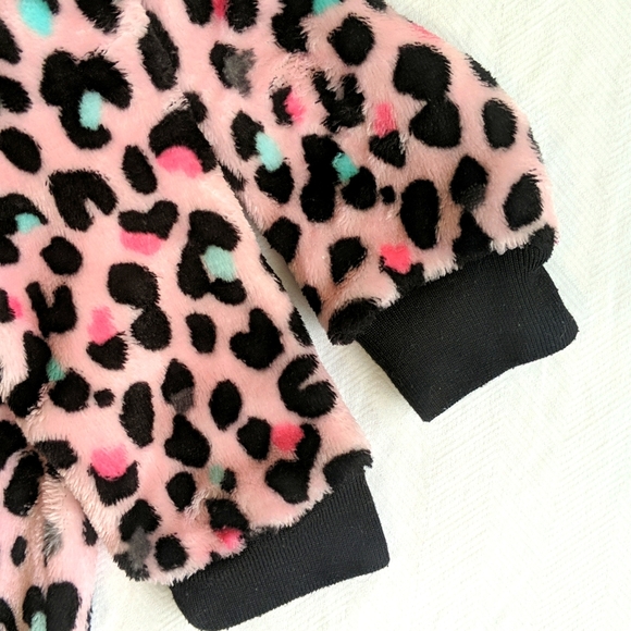 children's place fluffy pink animal print zipper footie sleeper pajamas 9 months - Picture 6 of 6